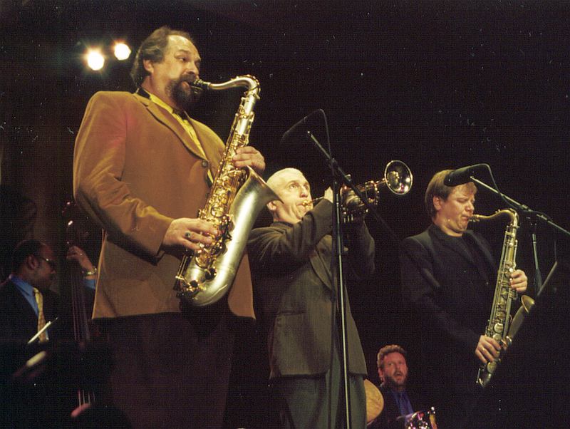 Lionel Hampton Jazz Festival, February, 2001. Joe Lovano, Valery Ponomarev, Igor Butman (Cyril Moshkow, Jazz.Ru Magazine)
